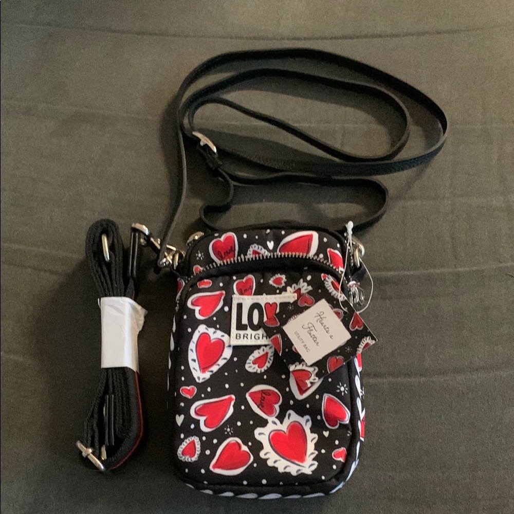 Brighton Crossbody Red Heart Design Utility Bag w/extra thick crossbody strap